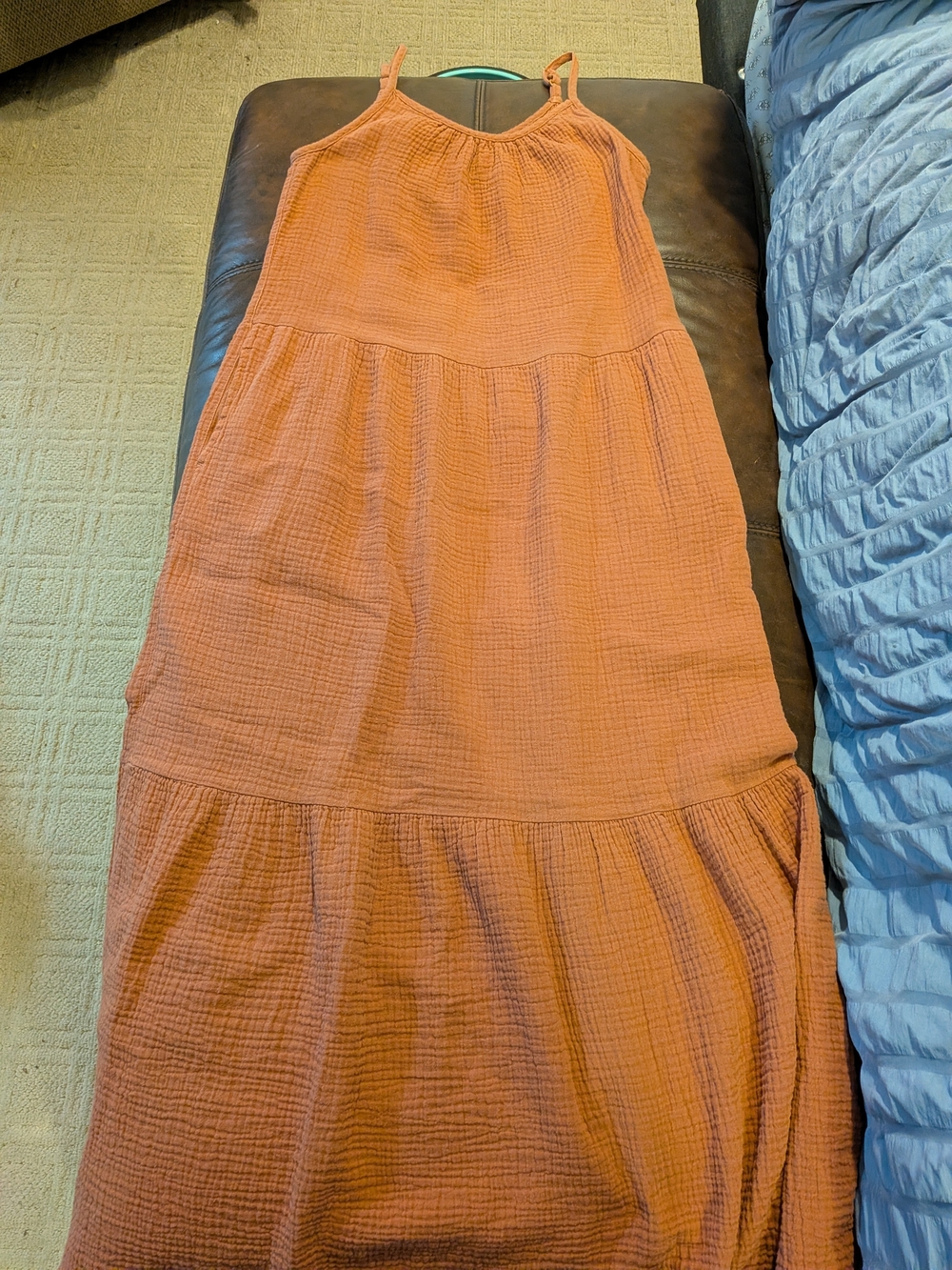 C&C California Rust-Tone Cotton Gauze Maxi Dress, Sz XS ,PTP 16 Inch